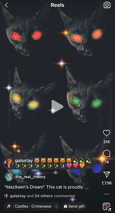 Image of an Instagram Reel of a cat named Mazikeen.